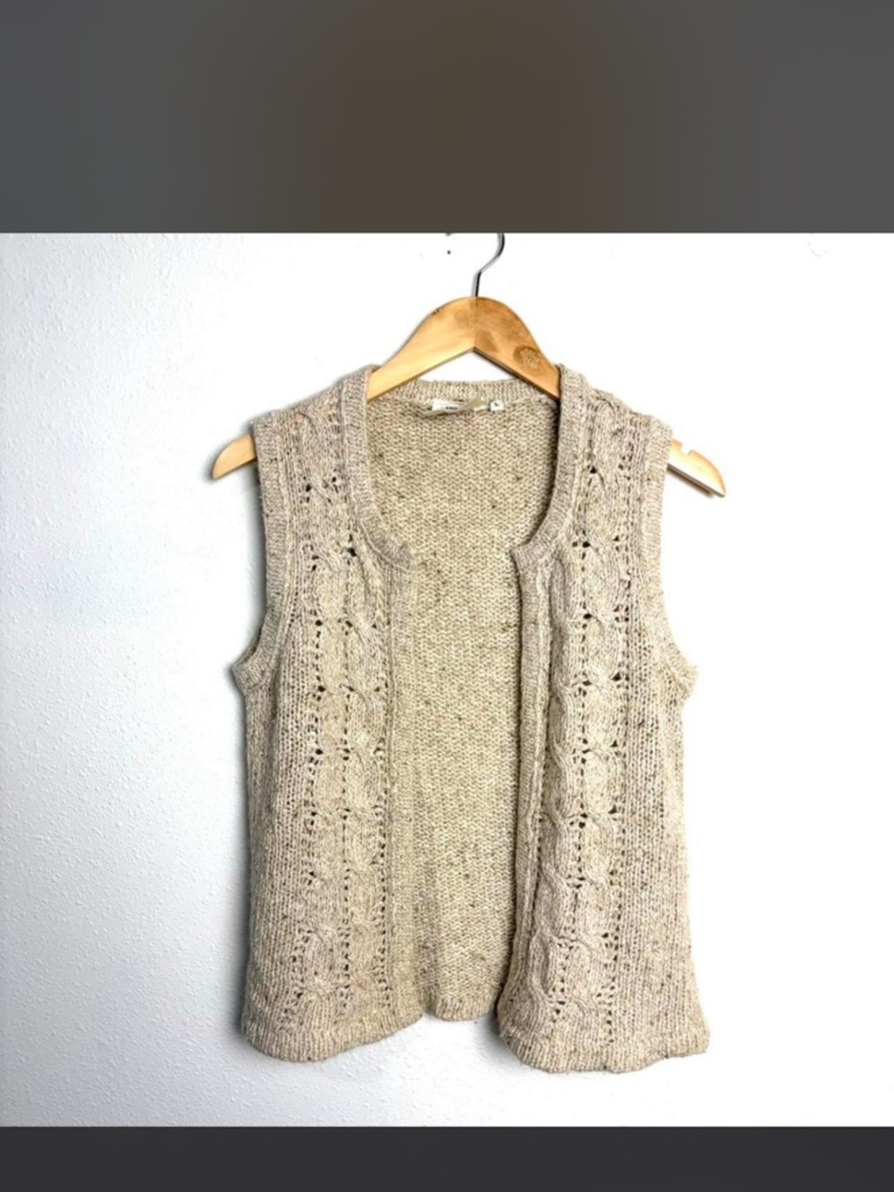 Simon Chang Wool Silk 70s 80s Neutral Chunky Knit Vest Oatmeal Beige tan cottage